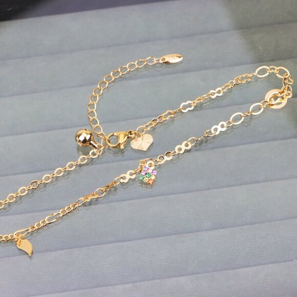 "Rose Gold Anklet with Rainbow Charm and Leaf Accents, XPAL1039 - Picture 12 of 12